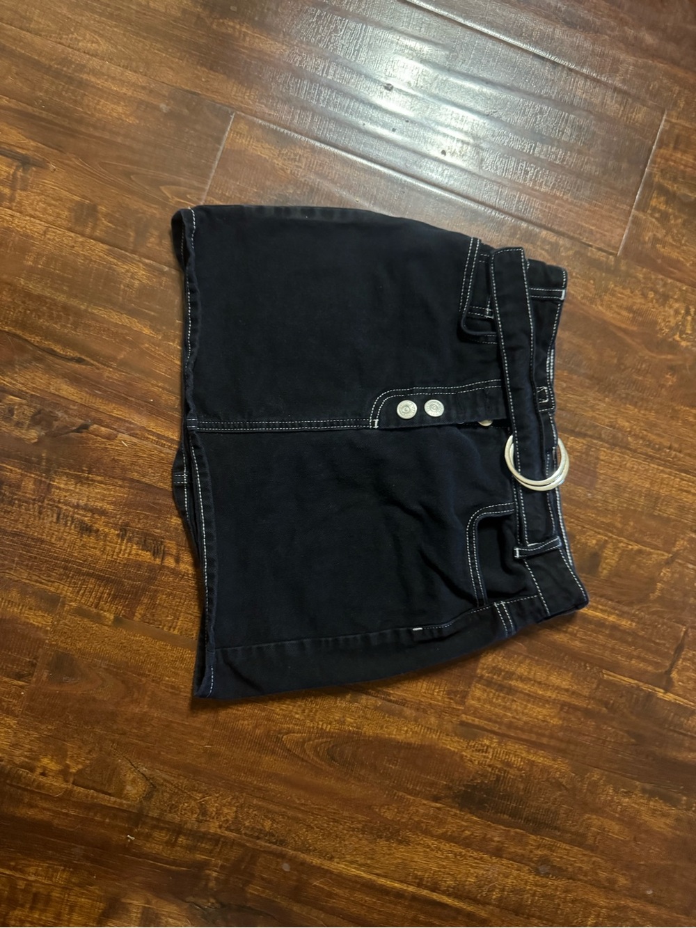 Black Women's Denim Mini Skirt with Contrast Stitching